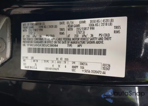 2014 Ford Escape Se z USA, uszkodzony, nr VIN 1FMCU0GX3EUC38084